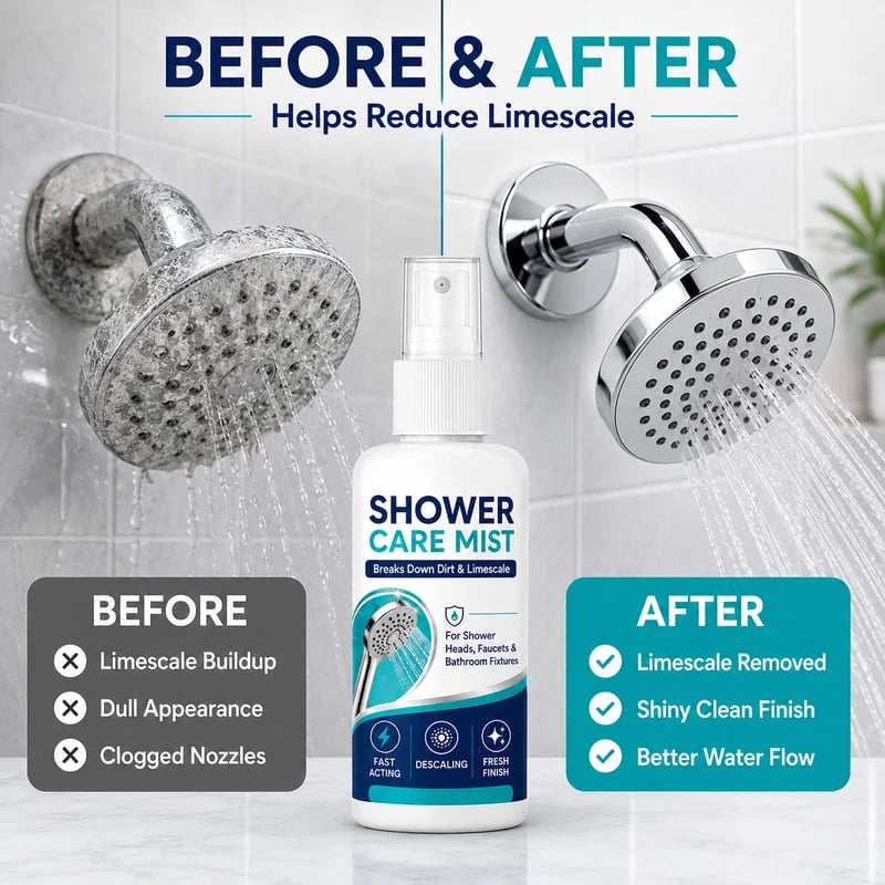Bathroom surfaces suitable for shower care spray